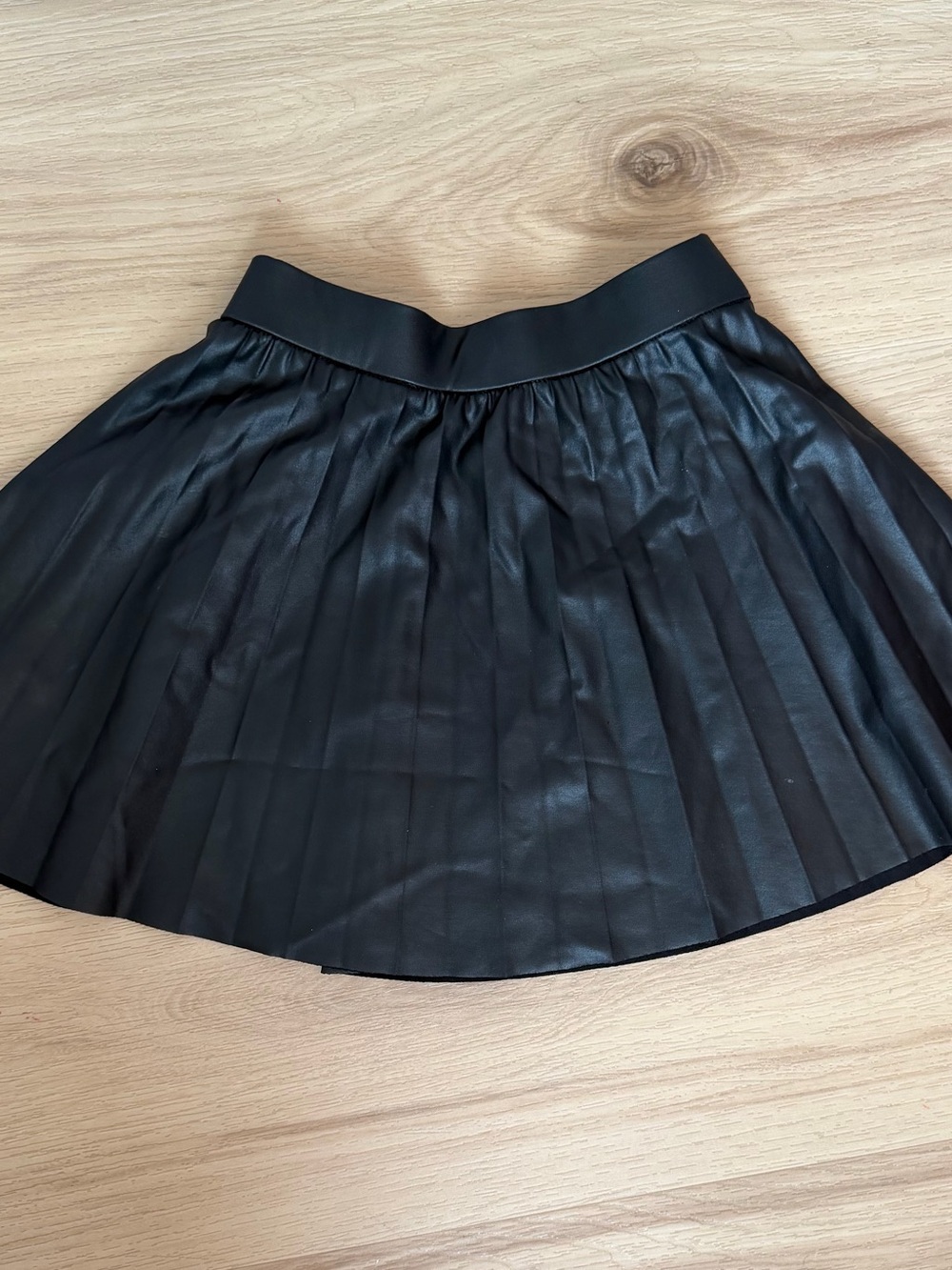Zara Black Pleated Faux Leather Skater Skirt